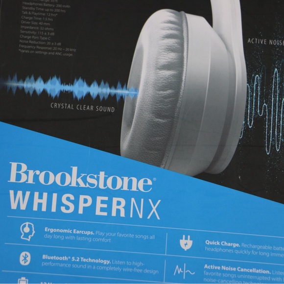 Brookstone WhisperNX Active Noise Cancelling Headphones in White Foldable - Picture 8 of 10